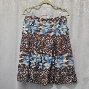 Silk Linen Nine West Blue and White Pleated Midi Skirt Resort Wear 6P‎
